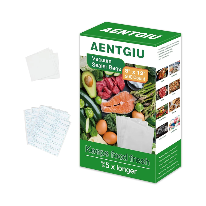 600 Vacuum Sealer Storage Bags, 8 x 12 Inch Precut, BPA Free Quart Bags, Compatible with All Heat Vacuum Sealers Machine, Heavy Duty, Great for vac storage, Meal Prep or Sous Vide