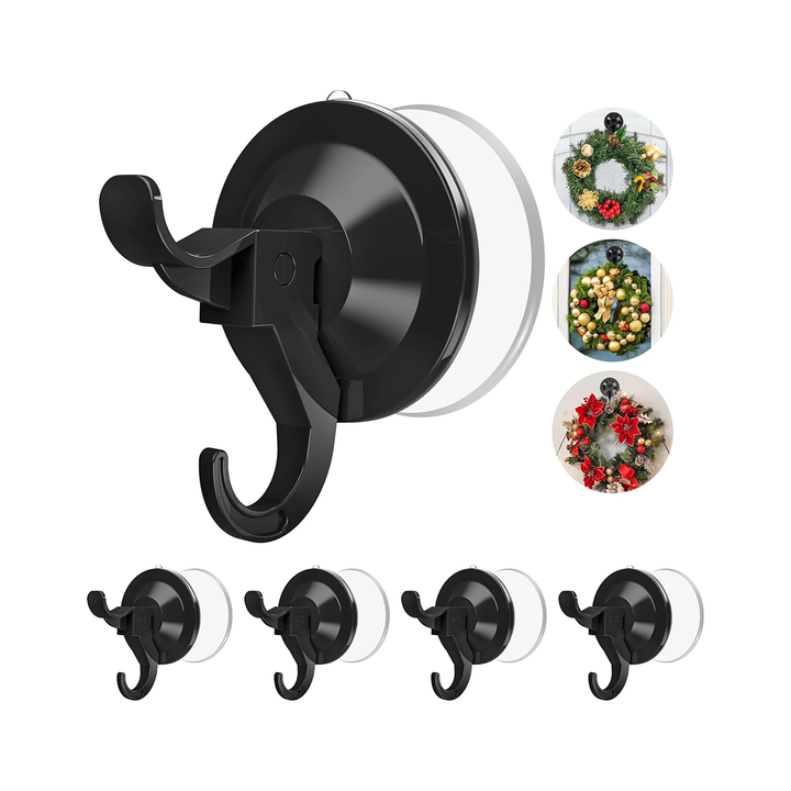 AENTGIU Black Wreath Hanger, Heavy Duty Black Suction Cup Hooks with Adhesive Suction Tab, Wreath Holder Hooks for All Surfaces, Welcome Sign for Front Door Decor