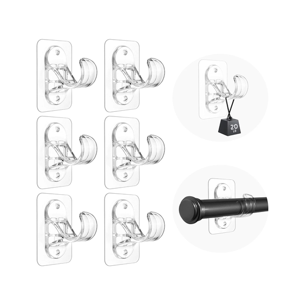 AENTGIU Clear No Drill Curtain Rod Brackets,Adhesive Wall Hooks for Bathrooms, Shower Hooks for Inside Shower Available for All Surfaces, Self Adhesive Curtain Rod Hooks Up to 20 lb