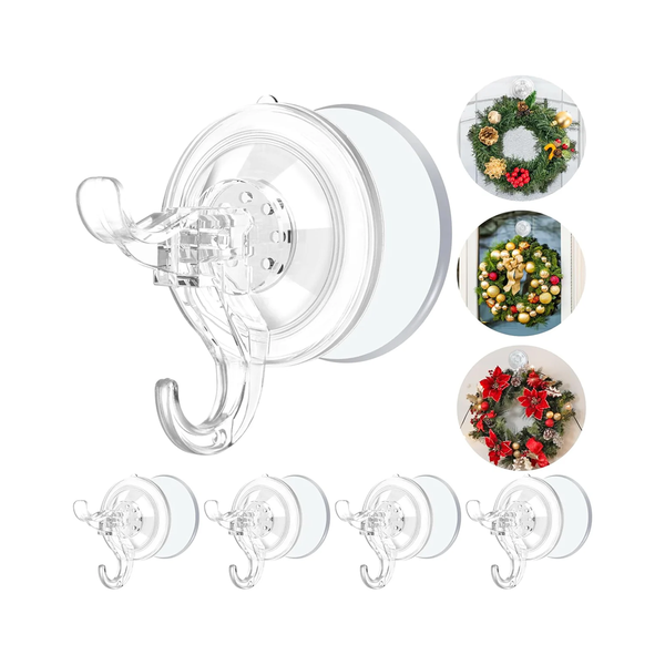 

AENTGIU Clear Wreath Hanger, Heavy Duty Suction Cup Hooks with Adhesive Suction Tab, Removable Strong Wreath Holder Hooks Hold up to 11LB for All Surface
