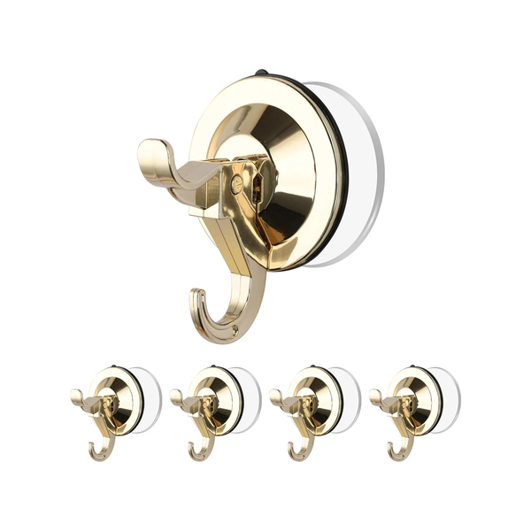 AENTGIU Gold Suction Cup Towel Hooks, No-Drill Waterproof Suction Cup Hooks with Adhesive Suction Tab for Hanging up to 11lbs, Reusable Strong Wreath Hanger Available for All Surfaces