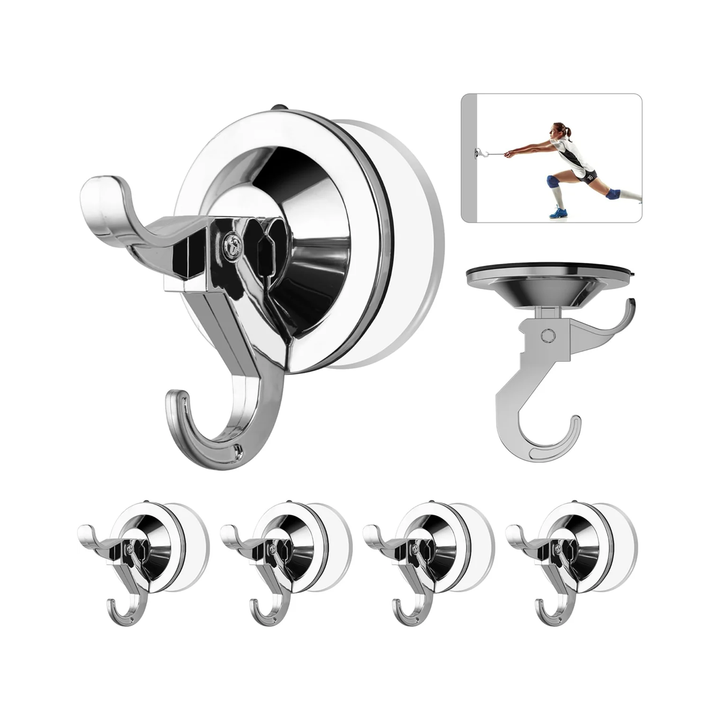 AENTGIU Silver Suction Cup Hooks for Glass Window, Heavy Duty Vacuum Shower Hooks with Adhesive Suction Tab, Waterproof Strong No Drill Shower Hooks for Towel, Bathrobe and Loofah